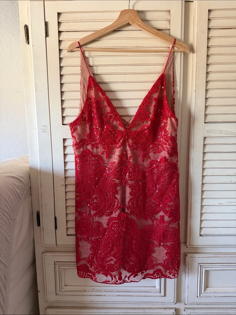 Free People Red Sheer Lace Slip Dress